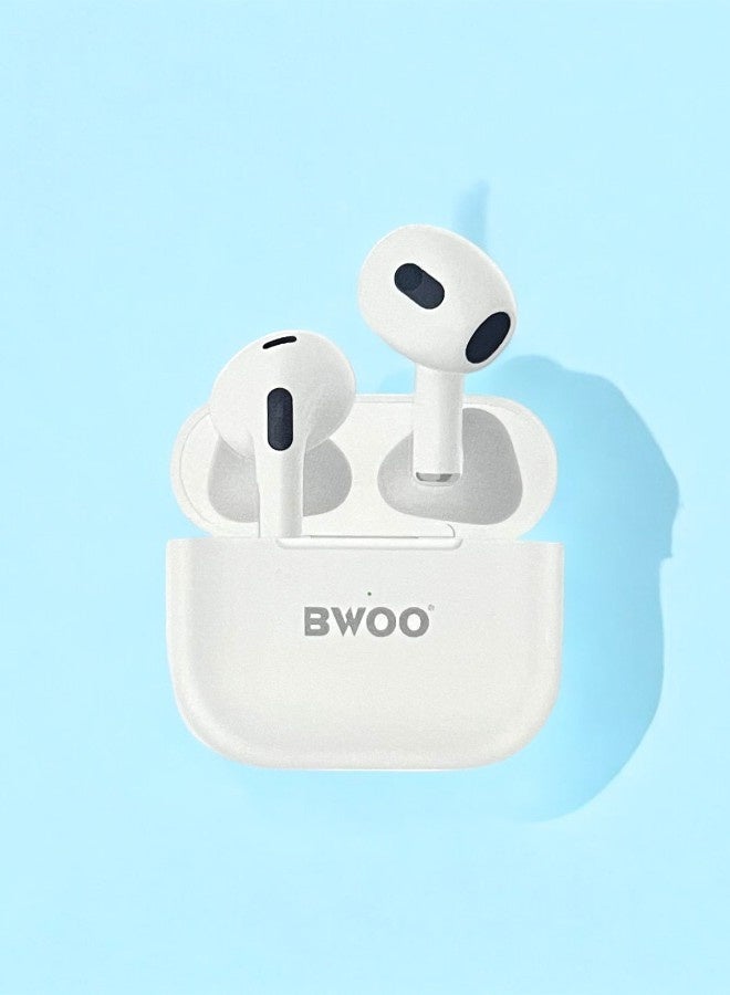 BWOO headphones, with a charging case that supports wireless charging, features clear sound and noise isolation, works on all mobile phones such as iPhone, Galaxy, Huawei - Image 1