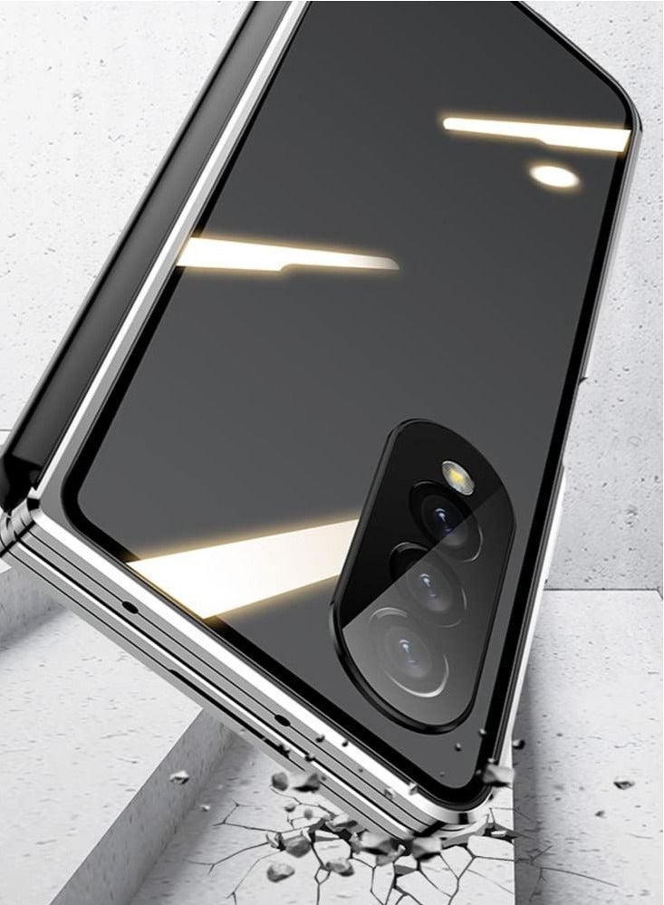 KASTWAVE Case Compatible with Samsung Galaxy Z Fold 4, Magnetic Thin Body Metal Frame Double Sided Clear Tempered Glass Shockproof with Lens Camera Protector Cover (Black) - Image 5