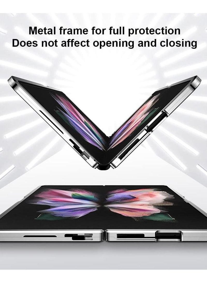 KASTWAVE Case Compatible with Samsung Galaxy Z Fold 4, Magnetic Thin Body Metal Frame Double Sided Clear Tempered Glass Shockproof with Lens Camera Protector Cover (Black) - Image 4