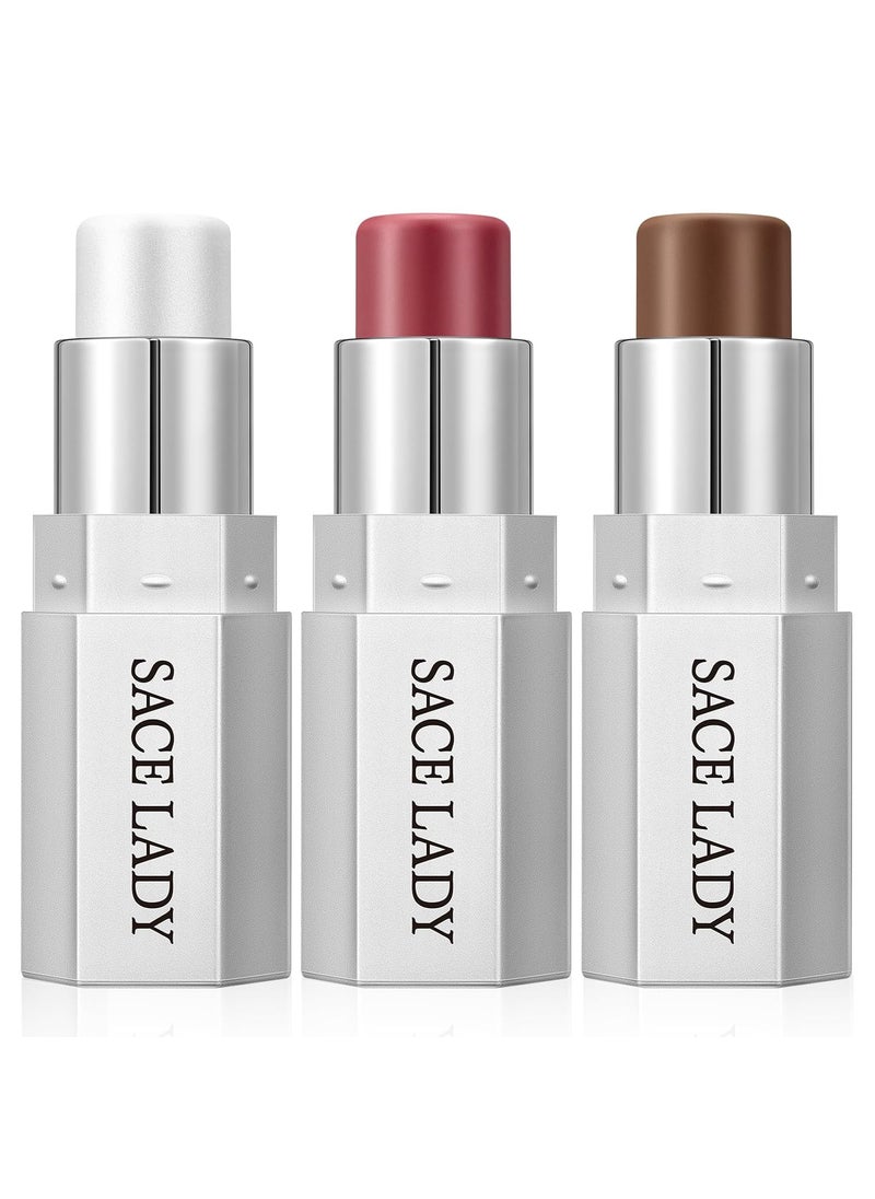 SACE LADY - SACE LADY Face Sticks Trio, Cream Contour, Highlighter & Blush Makeup Sticks for Face, Easy to Blend & Long Lasting Natural Make Up for Cheek Eyes Lips (Twilight Shimmer, 3pcs) - Image 1