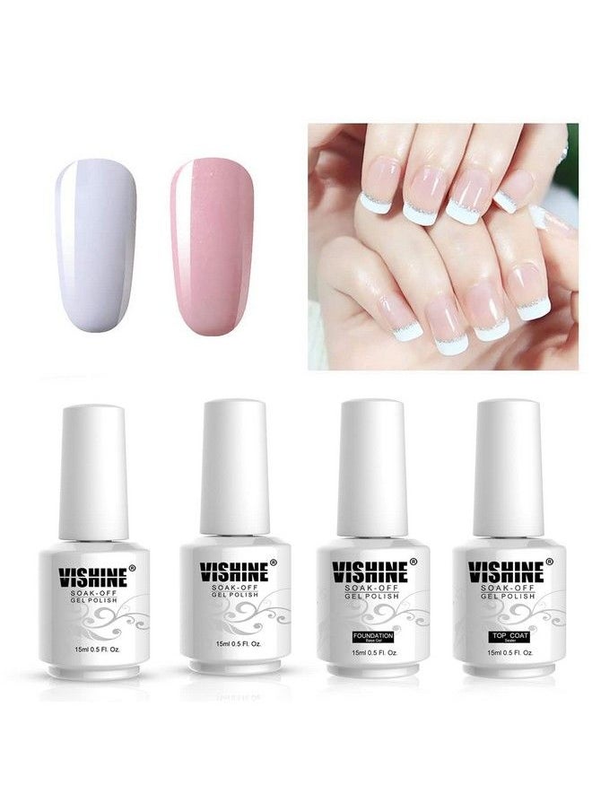 Vishine - Gel Polish French Manicure Kit Top Base Coat Set Nail Gel Color White Pink Pedicure - Image 1