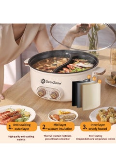 GearZone 6.5L 1600W Non-Stick Large Capacity Multifunctional Electric Cooking Pot with Independent Temperature Control, 8.6 Bowl Depth, Electric Skillet, Frying Pan, Electric Saucepan  - Image 2