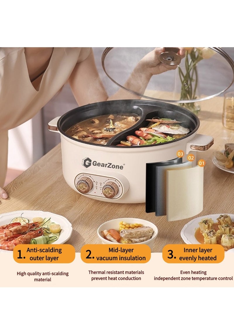 GearZone 6.5L 1600W Non-Stick Large Capacity Multifunctional Electric Cooking Pot with Independent Temperature Control, 8.6 Bowl Depth, Electric Skillet, Frying Pan, Electric Saucepan  - Image 2