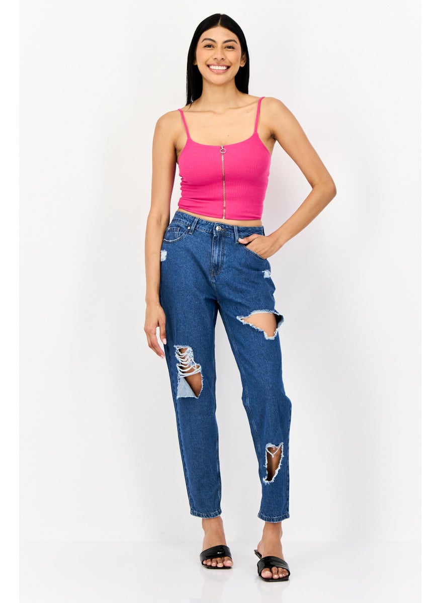ONLY Women Straight Fit High Rise Ripped Non Stretch Denim Jeans, Blue  - Image 2