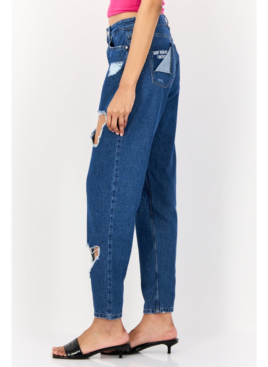 ONLY Women Straight Fit High Rise Ripped Non Stretch Denim Jeans, Blue  - Image 4