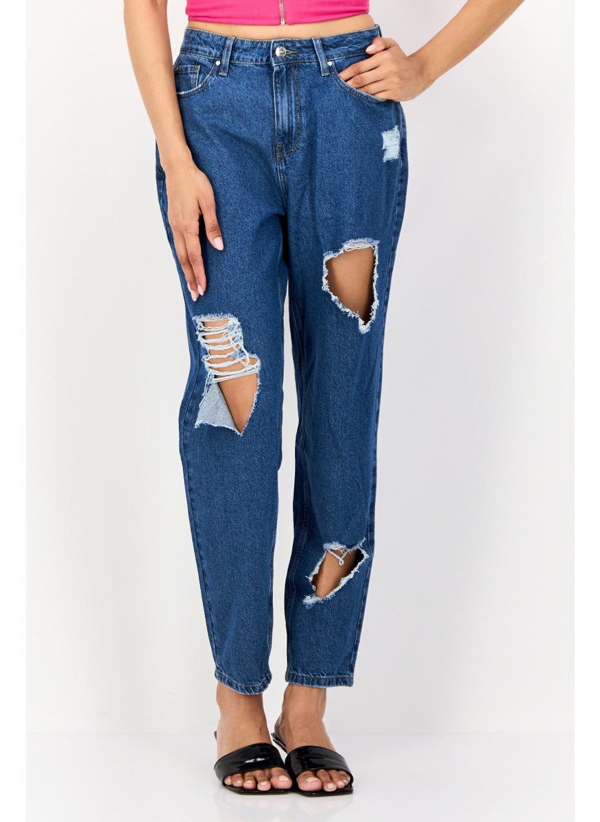ONLY Women Straight Fit High Rise Ripped Non Stretch Denim Jeans, Blue  - Image 1