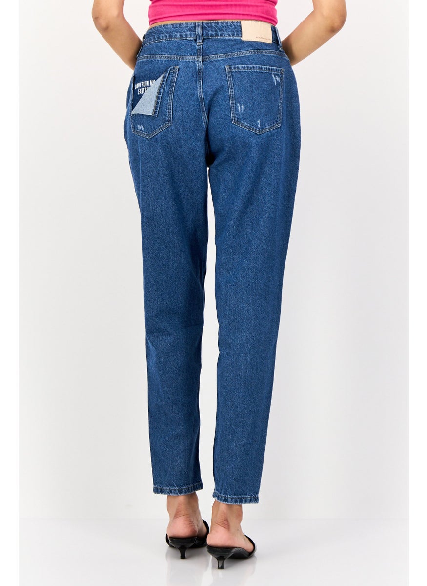 ONLY Women Straight Fit High Rise Ripped Non Stretch Denim Jeans, Blue  - Image 3