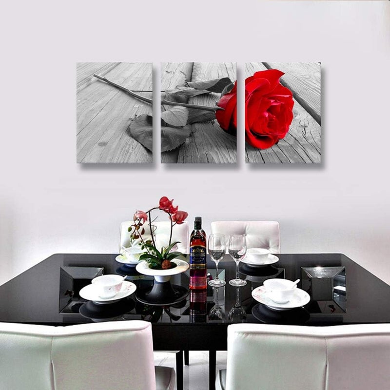 ARS Canvas Print Wall Art Painting for Living Room Decor and Painting Wall Art Decor Framed Wall Decor Artwork Office Art Ready to Hang for Home Decor (12x16inches3pcs, Pink Rose Flower) - Image 2