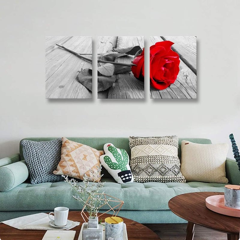 ARS Canvas Print Wall Art Painting for Living Room Decor and Painting Wall Art Decor Framed Wall Decor Artwork Office Art Ready to Hang for Home Decor (12x16inches3pcs, Pink Rose Flower) - Image 3