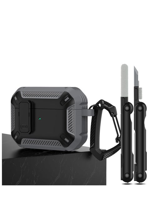 Airpods Pro 2 Case 2022, Airpods Pro 2 Locking Case with 3-in-1 Cleaning Tool, Drop-Proof Hard Case Rugged Shock Sleeve with Key Fob, Compatible with Apple Airpods Pro 2 2022 (Black/Gray)