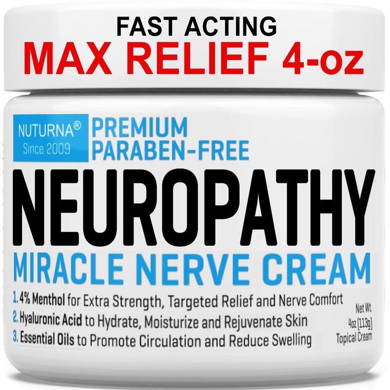 Nuturna Neuropathy Nerve Relief Cream Premium Nerve Cream 3X Action for Targeted Relief and Soothing Nerve Comfort Maximum Strength with 4 Menthol Arnica MSM for Feet Hands Legs Toes Back Large 4 Oz