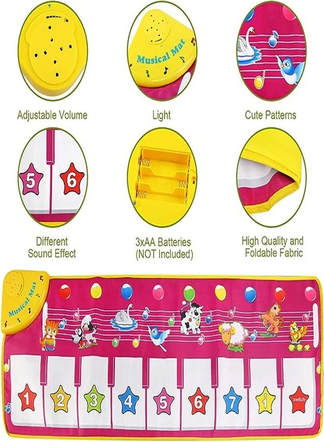 Goolsky Music Toys, Kids Musical Mat, Music Keyboard Piano Mat Dance Floor Mat Carpet, Baby Touch Playmat Animal Blanket Early Educational Toy for Kids Toddler Girls Boys (39.5"x14")