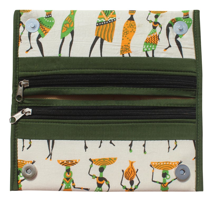 Mandhania Handcrafted Warli Print Women Wallet|Clutch|Ladies Purse Pack 1 Peacock Blue - Image 2