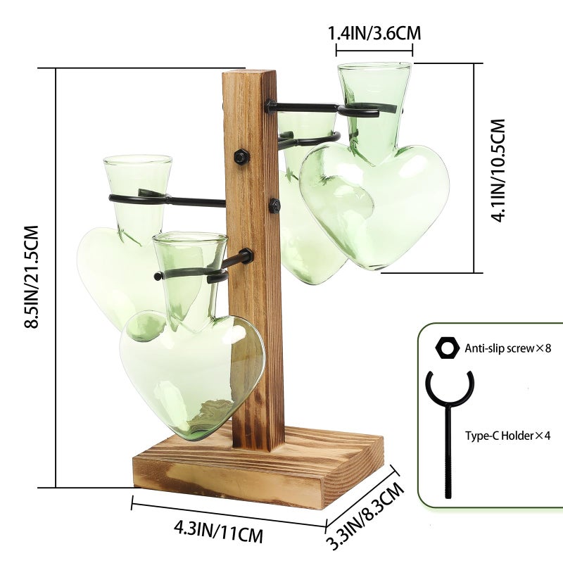 CYZglass Plant Terrarium Propagation Stations with Wooden Stand, Glass Vase for Indoor Hydroponics Home Garden Office Decoration Gift for Women - 4 Love Bulb Vase - Image 2