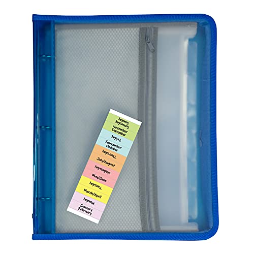 C-Line Zippered Binder with Expanding File, 2" Expansion, 7 Sections, Zipper Closure, 1/6-Cut Tabs, Letter Size, Bright Blue - Image 1