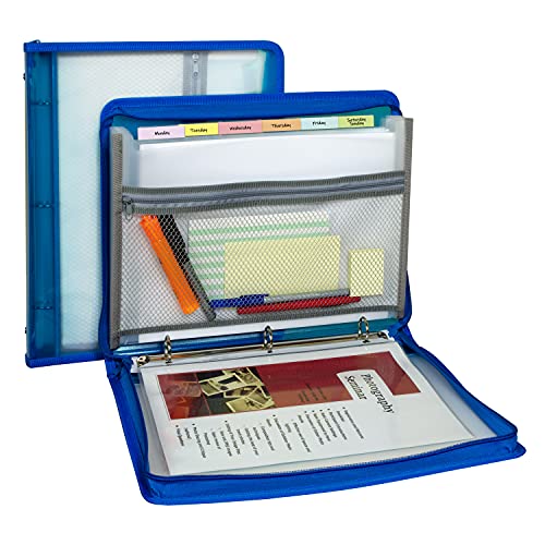 C-Line Zippered Binder with Expanding File, 2" Expansion, 7 Sections, Zipper Closure, 1/6-Cut Tabs, Letter Size, Bright Blue - Image 4