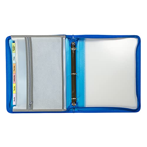 C-Line Zippered Binder with Expanding File, 2" Expansion, 7 Sections, Zipper Closure, 1/6-Cut Tabs, Letter Size, Bright Blue - Image 2