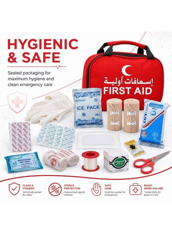 حقيبة إسعافات أولية للطوارئ 35 قطعة، مجموعة طبية محمولة للعناية بالجروح والقطوع، شاش طبي متعدد المقاسات، ضمادات لاصقة وضمادات ضغط، 3 ضمادات عين للبالغين، لاصق طبي 2.5 سم، قفازات، قطن 50 جم ومحلول مطهر، للاستخدام المنزلي والعمل والسفرحقيبة إسعافات أولية للطوارئ 35 قطعة، مجموعة طبية محمولة للعناية بالجروح والقطوع، شاش طبي متعدد المقاسات، ضمادات لاصقة وضمادات ضغط، 3 ضمادات عين للبالغين، لاصق طبي 2.5 سم، قفازات، قطن 50 جم ومحلول مطهر، للاستخدام المنزلي والعمل والسفر - Image 3