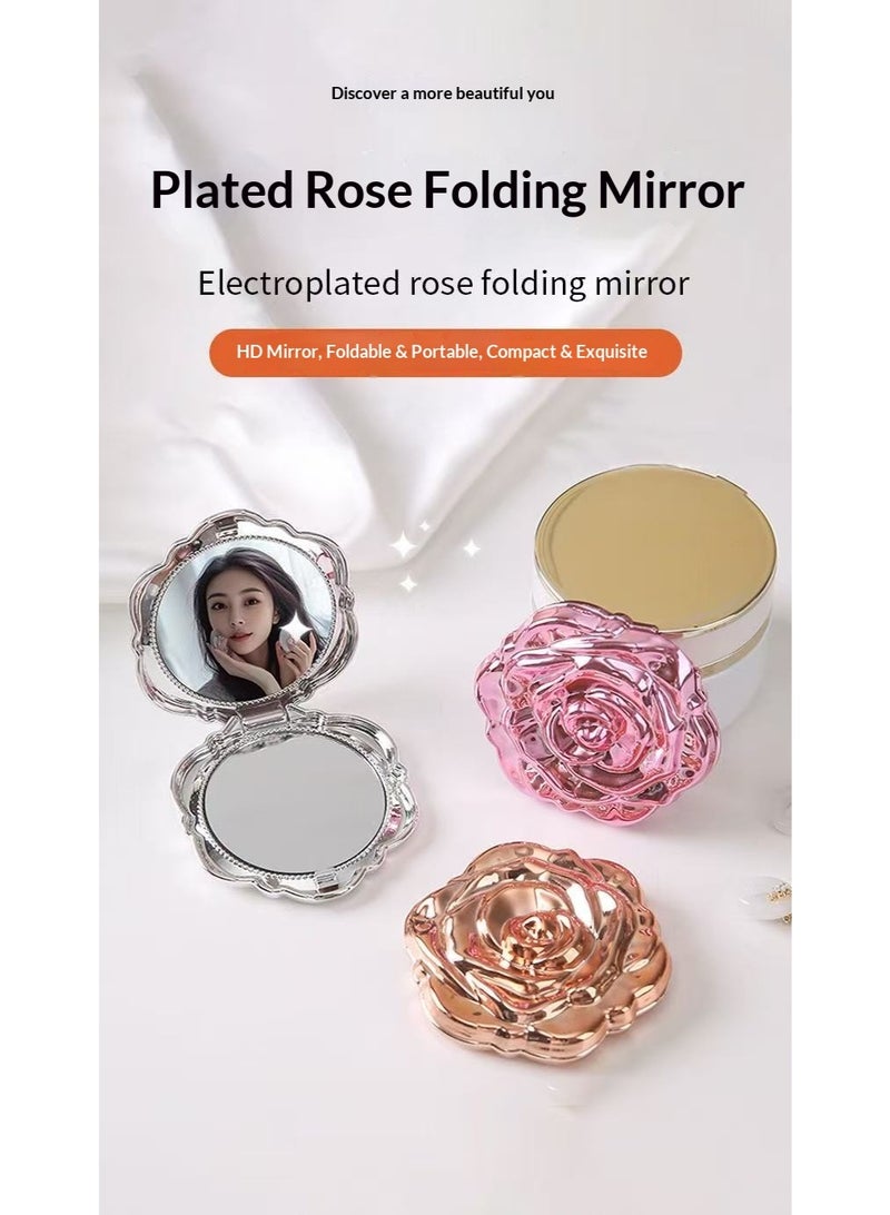 Portable Folding Rose Makeup Mirror, Mini Double-Sided HD Pocket Mirror with Flip Cover for Travel & Daily Use - Image 2