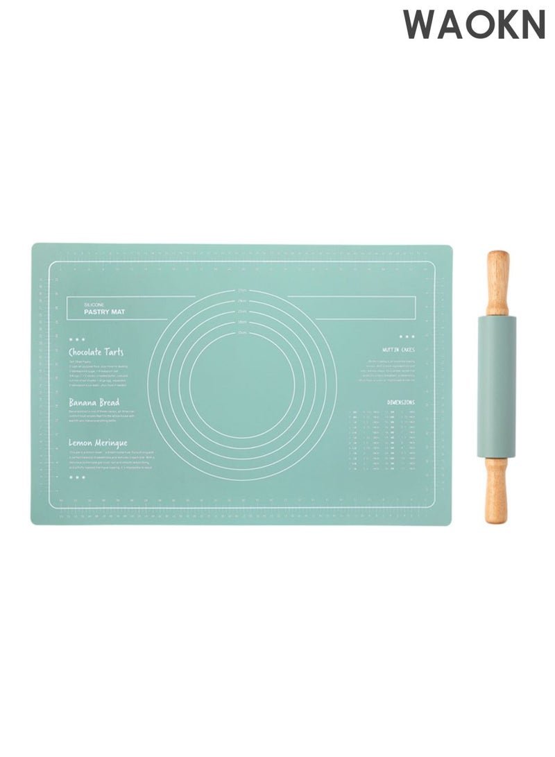 دبليو أيه أو كي أن مجموعة وسادة الخبز المصنوعة من السيليكون مع دبوس دوار قابل لإعادة الاستخدام، وسادة خبز غير لاصقة، وسادة خبز من السيليكون الصالحة للطعام لصنع الكعك والمعكرونة، مجموعة دبابيس العجين المصنوعة من السيليكون، مواد صحية وآمنة. - Image 1