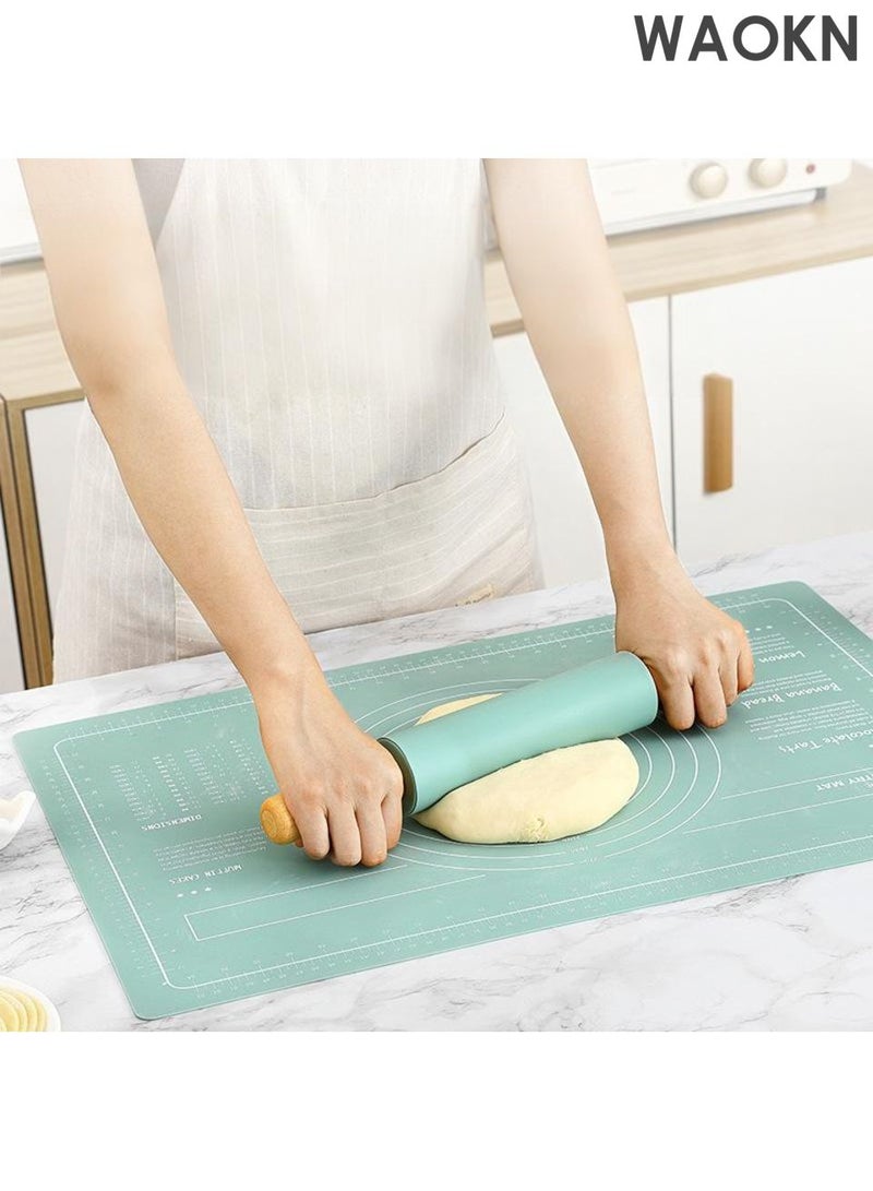 دبليو أيه أو كي أن مجموعة وسادة الخبز المصنوعة من السيليكون مع دبوس دوار قابل لإعادة الاستخدام، وسادة خبز غير لاصقة، وسادة خبز من السيليكون الصالحة للطعام لصنع الكعك والمعكرونة، مجموعة دبابيس العجين المصنوعة من السيليكون، مواد صحية وآمنة. - Image 2