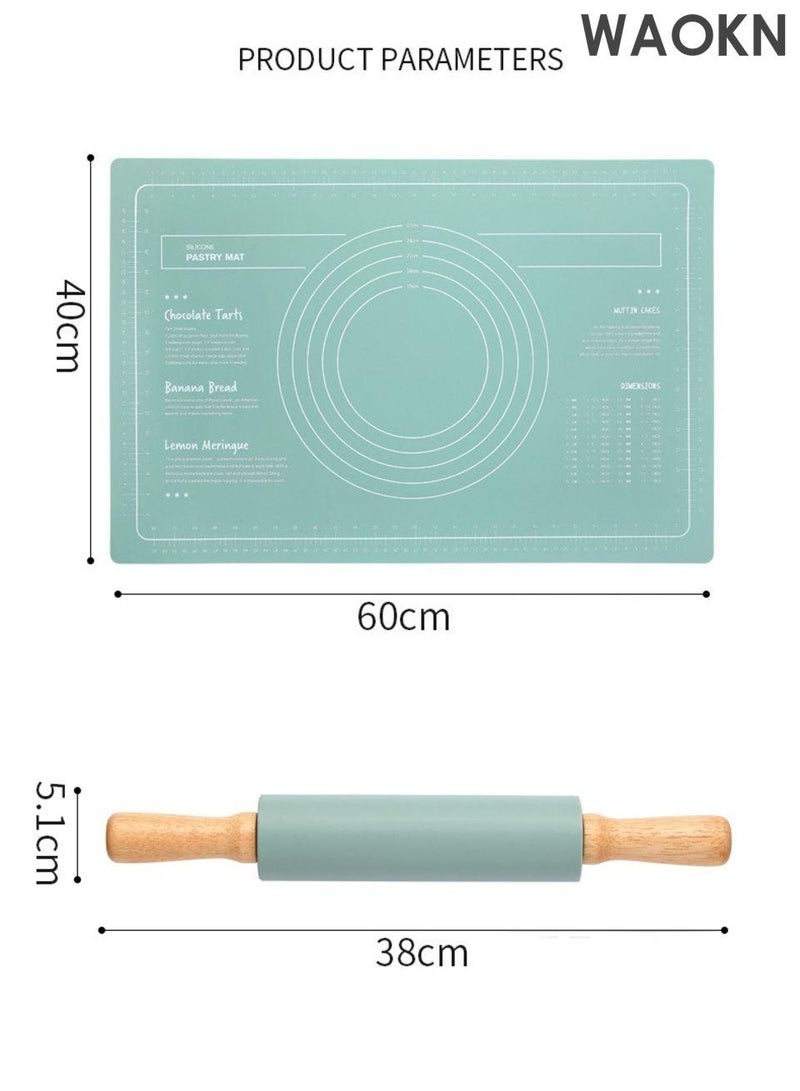 دبليو أيه أو كي أن مجموعة وسادة الخبز المصنوعة من السيليكون مع دبوس دوار قابل لإعادة الاستخدام، وسادة خبز غير لاصقة، وسادة خبز من السيليكون الصالحة للطعام لصنع الكعك والمعكرونة، مجموعة دبابيس العجين المصنوعة من السيليكون، مواد صحية وآمنة. - Image 5