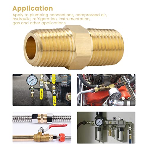 KOOTANS 1/4 NPT x 1/4 NPT Male Solid Brass Hex Nipples, Heavy Brass Pipe Adapter Fittings Equal Nipples Connectors 4Pieces - Image 5