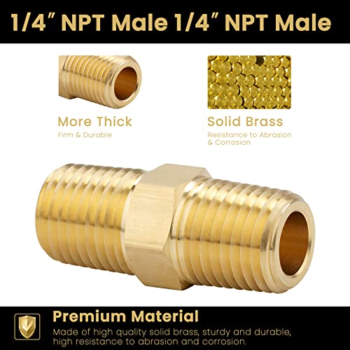 KOOTANS 1/4 NPT x 1/4 NPT Male Solid Brass Hex Nipples, Heavy Brass Pipe Adapter Fittings Equal Nipples Connectors 4Pieces - Image 3