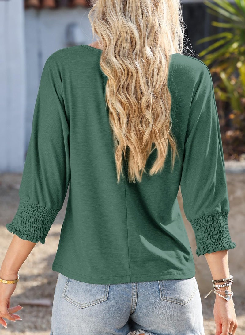 Dokotoo Spring Tops for Women Womens Short Sleeve Shirts for Women Summer Spring 2026 Fashion Trendy 3/4 Length Sleeve Tops Blouses for Women Dressy Casual Business Tops Women's T-Shirts T Shirts - Image 4