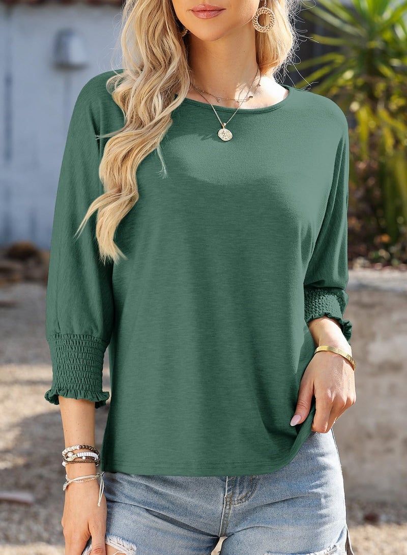 Dokotoo Spring Tops for Women Womens Short Sleeve Shirts for Women Summer Spring 2026 Fashion Trendy 3/4 Length Sleeve Tops Blouses for Women Dressy Casual Business Tops Women's T-Shirts T Shirts - Image 5