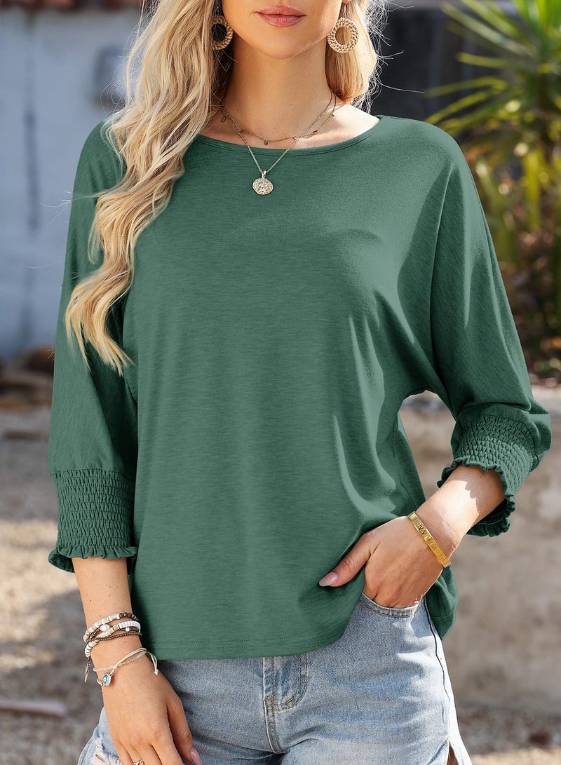 Dokotoo Spring Tops for Women Womens Short Sleeve Shirts for Women Summer Spring 2026 Fashion Trendy 3/4 Length Sleeve Tops Blouses for Women Dressy Casual Business Tops Women's T-Shirts T Shirts - Image 3