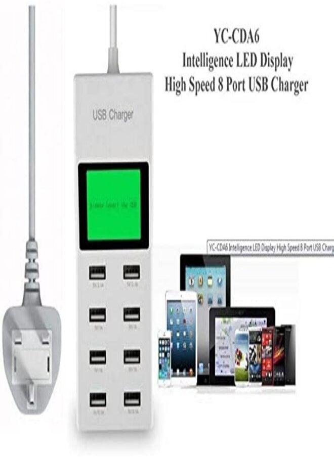 Generic - 40W USB Charger 8-Port USB Hub Charging Stations with LCD Display Smart Fast Charger with 5ft/150cm Long Power Cord Adapter - Image 1