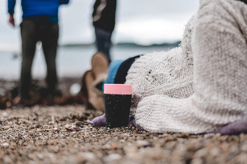 Circular and Co Leakproof Reusable Coffee Cup 8oz/227ml - The World's First Travel Mug Made from Recycled Coffee Cups, Sustainable & Insulated. (Black & Giggle Pink) - Image 4