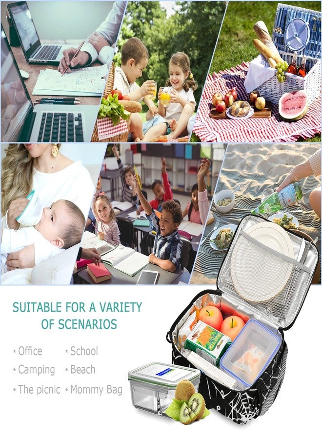 Glaphy Halloween Spider Web Lunch Bag Insulated Black Lunch Box Cooler Cooling Tote Food Container for Adults Men Women - Image 4