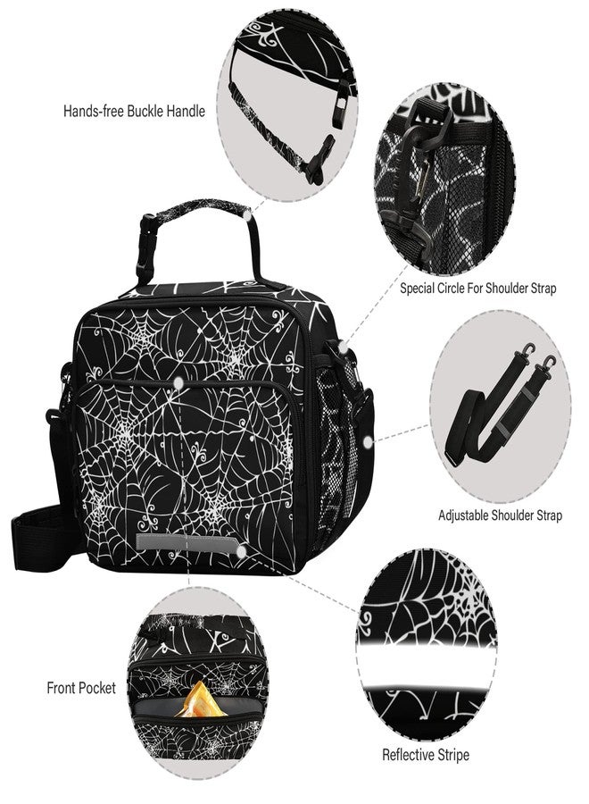 Glaphy Halloween Spider Web Lunch Bag Insulated Black Lunch Box Cooler Cooling Tote Food Container for Adults Men Women - Image 3
