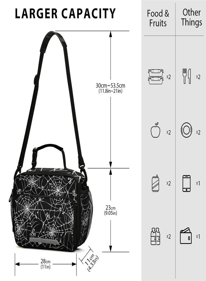 Glaphy Halloween Spider Web Lunch Bag Insulated Black Lunch Box Cooler Cooling Tote Food Container for Adults Men Women - Image 2