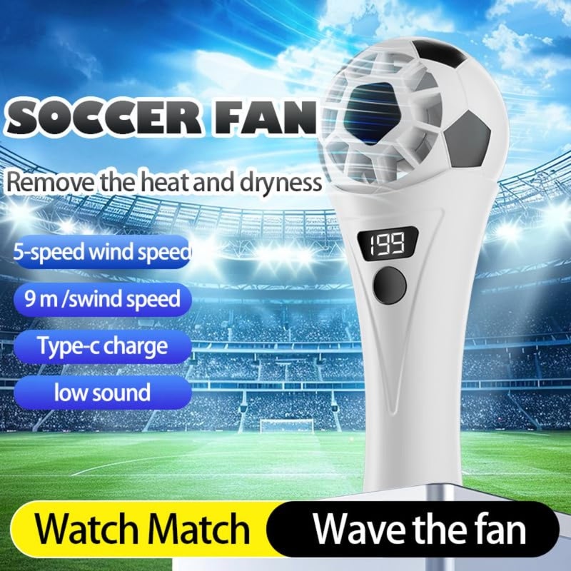 Soccer Shaped Handheld Fan, Portable USB Rechargeable Mini Fan, Lightweight Stadium Fan for Game Day, Travel, Outdoor, 2026 Football Event Gifts - Image 2