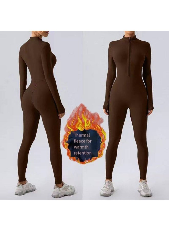general Zip-up tight fleece winter and autumn one-piece yoga suit, warm one-piece clothing, running and fitness wear - Image 1