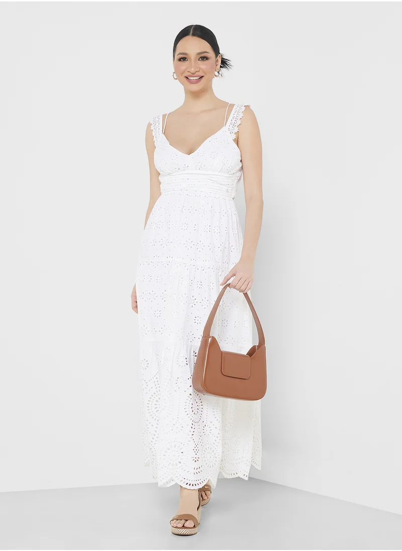 GUESS White maxi dress with embroidery