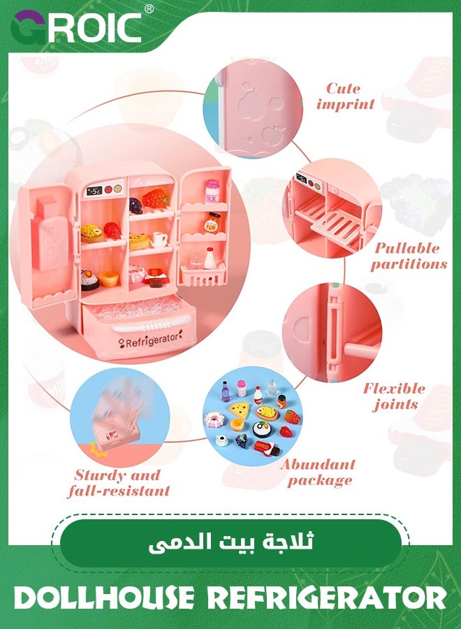 GROIC 35PCS Dollhouse Refrigerator Mini Fridge Toy with Mini Food Set, Kitchen Furniture Food Toys Dollhouse Miniatures, Decorations Bottles Fruits Desserts for Children - Image 2