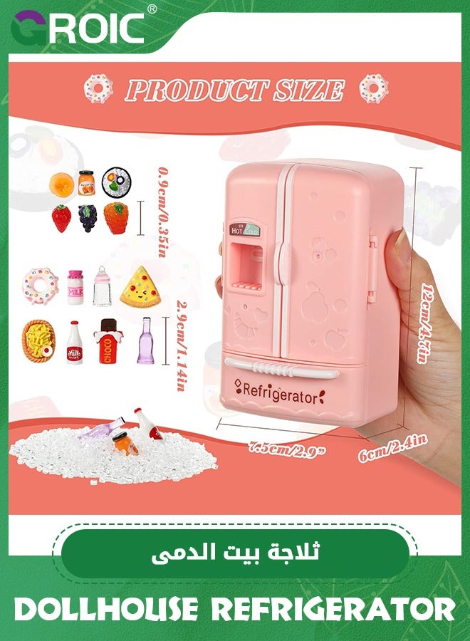 GROIC 35PCS Dollhouse Refrigerator Mini Fridge Toy with Mini Food Set, Kitchen Furniture Food Toys Dollhouse Miniatures, Decorations Bottles Fruits Desserts for Children - Image 3