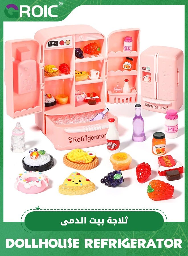GROIC 35PCS Dollhouse Refrigerator Mini Fridge Toy with Mini Food Set, Kitchen Furniture Food Toys Dollhouse Miniatures, Decorations Bottles Fruits Desserts for Children - Image 1