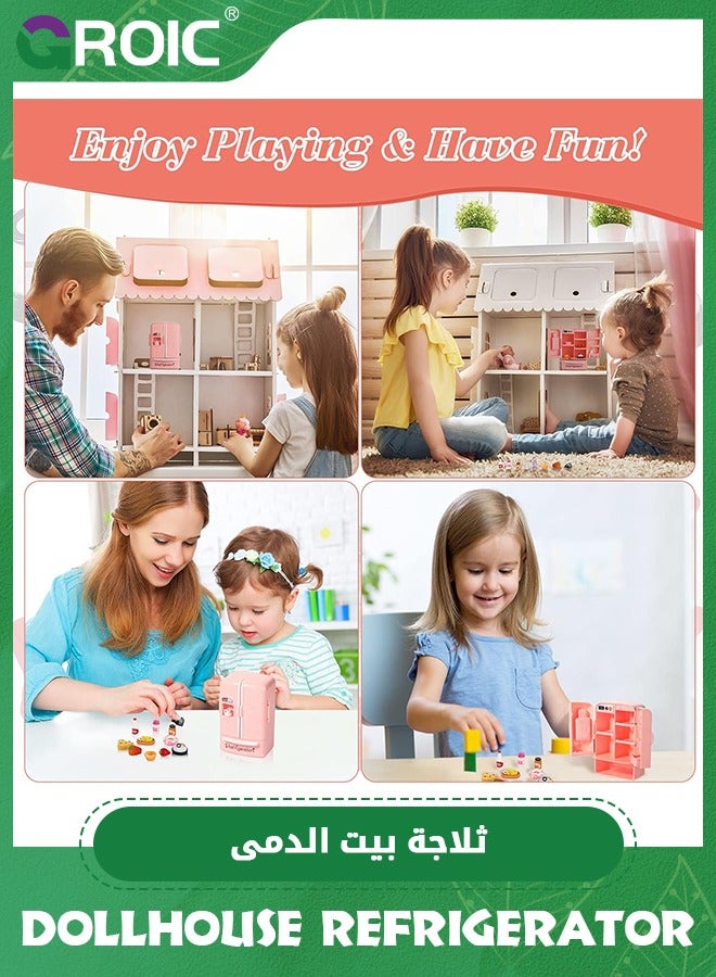 GROIC 35PCS Dollhouse Refrigerator Mini Fridge Toy with Mini Food Set, Kitchen Furniture Food Toys Dollhouse Miniatures, Decorations Bottles Fruits Desserts for Children - Image 5