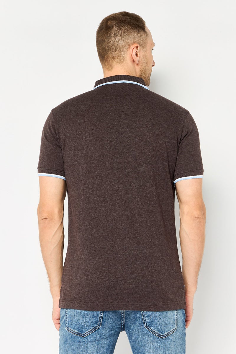 Tailorbyrd Men Regular Fit Short Sleeve Heather Polo Shirt, Brown - Image 4