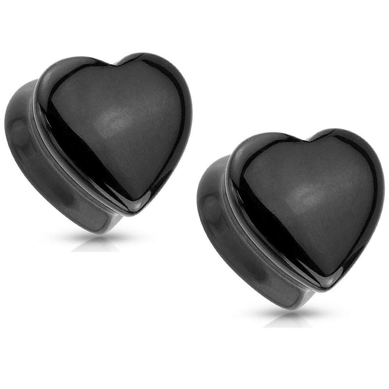 Pierced Owl Natural Black Onyx Heart Shaped Saddle Plug Gauges, Sold As Pair (12mm (1/2")) - Image 1