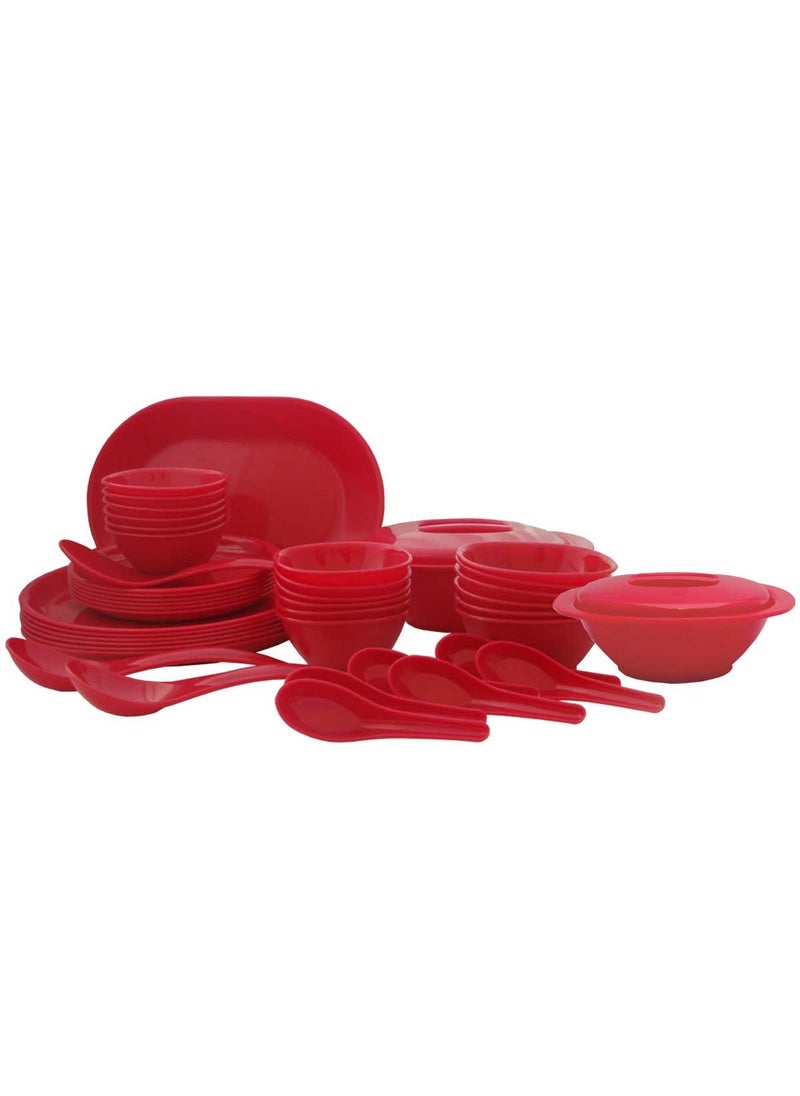 Incrizma Incrizma Plastic Square/Round Plate and Bowl Set, 44-Pieces, Red 