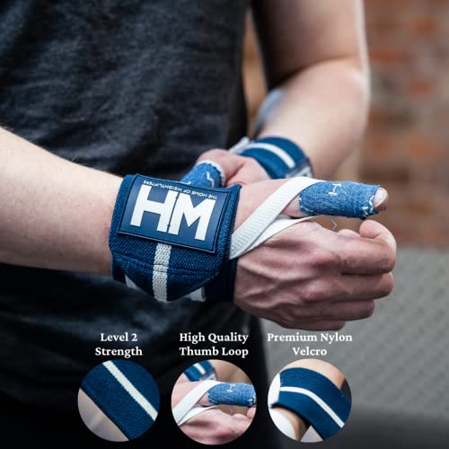 Weightlifting House Wrist Wraps, Straps for Weightlifting Men and Women - Professional 18" Gym Wrist Support with Thumb Loop Strength for Weight Lifting (Blue and White) - Image 3