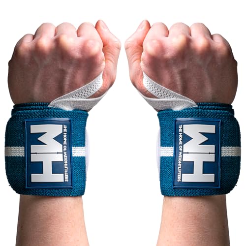Weightlifting House Wrist Wraps, Straps for Weightlifting Men and Women - Professional 18" Gym Wrist Support with Thumb Loop Strength for Weight Lifting (Blue and White) - Image 1