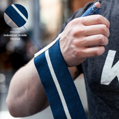 Weightlifting House Wrist Wraps, Straps for Weightlifting Men and Women - Professional 18" Gym Wrist Support with Thumb Loop Strength for Weight Lifting (Blue and White) - Image 4