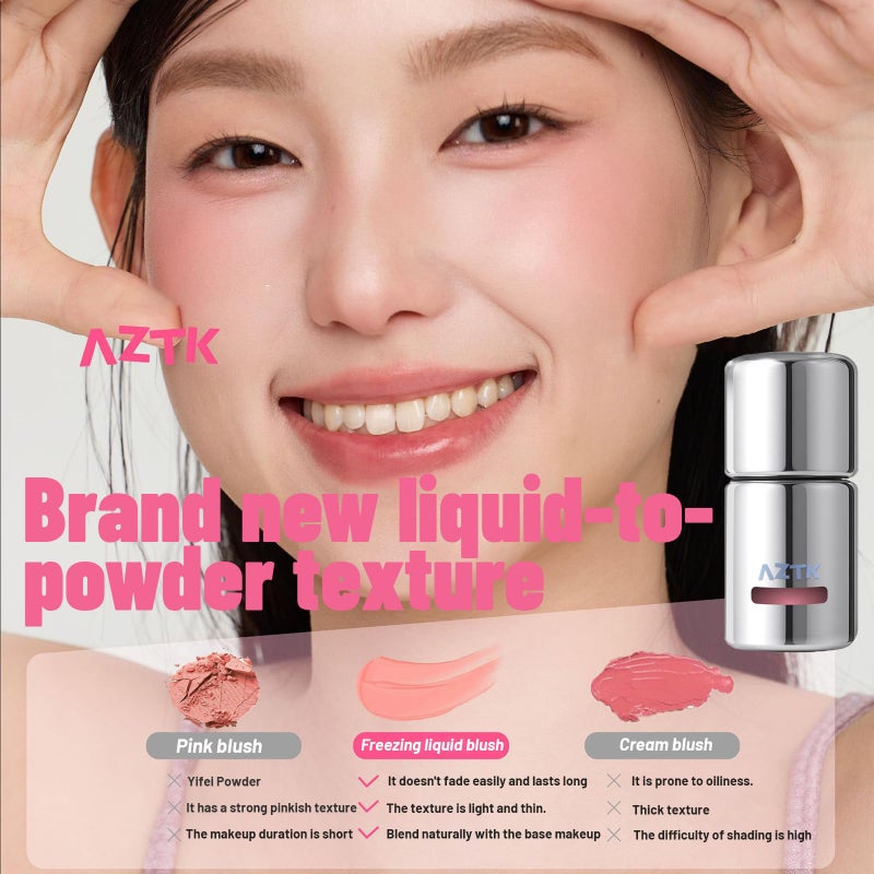 Aztk Liquid Blush, Jelly Color Liquids Blushes with Sponge Head, Matte Nude Makeup Blusher Cream, Lasting, Lightweight, All-day Moisturizing and Smooth, Self-Contained Brush, Portable Makeup (JC07) - Image 2